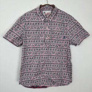 Chubbies Men's Pink Tribal Print Hawaiian Short Sleeve 1/4 Button Shirt Medium
